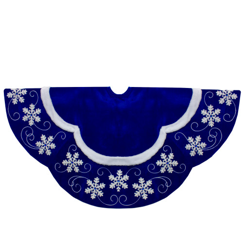 Velvet Snowflake Christmas Tree Skirt - 48" - Royal Blue and White - IMAGE 1