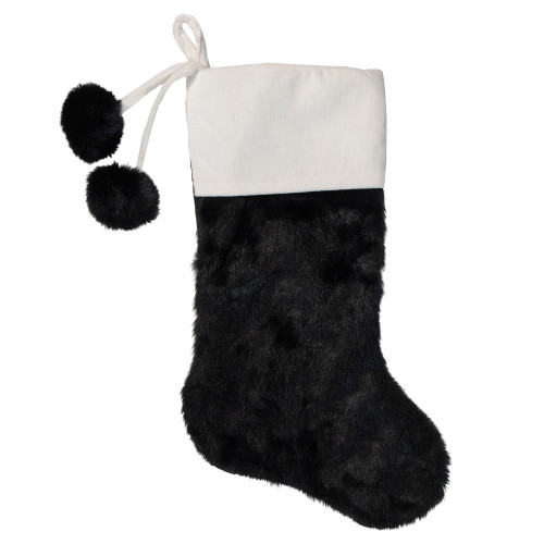20.5-Inch Black and White Christmas Stocking with Corduroy Cuff - IMAGE 1