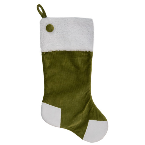 20.5-Inch Green and White Corduroy Christmas Stocking - IMAGE 1