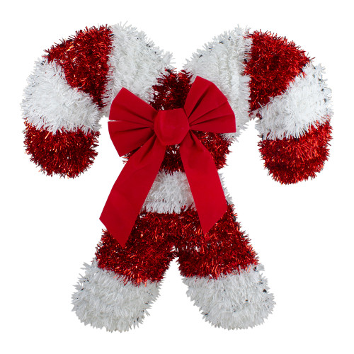 Tinsel Candy Cane Christmas Window Decoration - 19" - Red and White - Unlit - IMAGE 1
