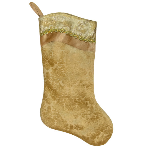 20.5" Gold Etched Velvet Christmas Stocking with Glitter Print and Metallic Trim - IMAGE 1