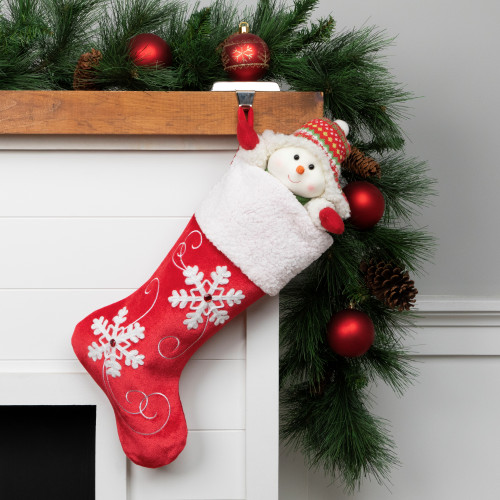20.5-Inch Red and White Velvet With White Snowflake Christmas Stocking - IMAGE 1