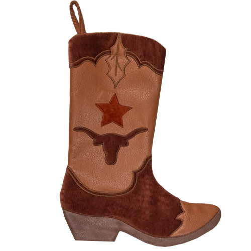 18.5-Inch Beige and Brown Corduroy Cowboy Boot Christmas Stocking - IMAGE 1