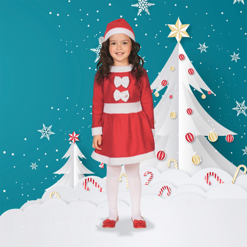 26" Red and White Girls Santa Costume With a Dress and Hat : 6-8 years - IMAGE 1