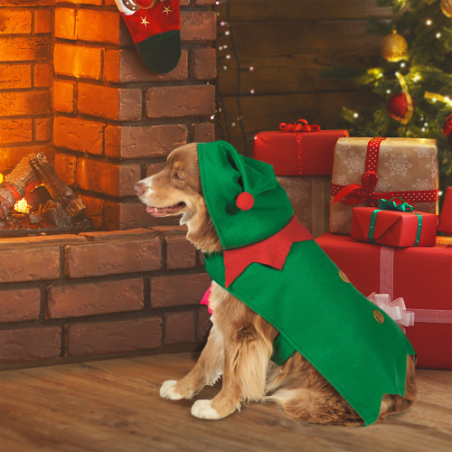 Elf Christmas Dog Costume with Hat - Size S - IMAGE 1