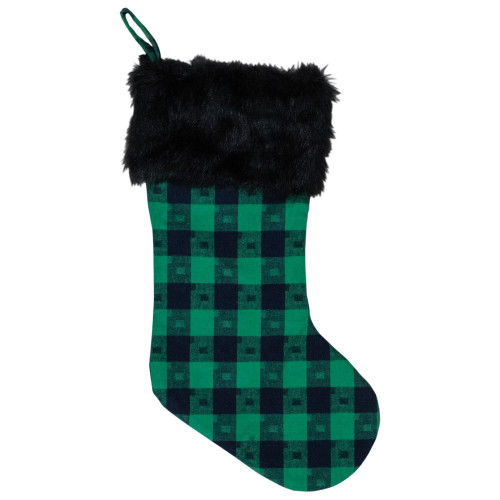 20" Green and Black Plaid Christmas Stocking - IMAGE 1