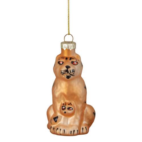 Leopard and Cub Glass Christmas Ornament - 3" - Orange and Black - IMAGE 1