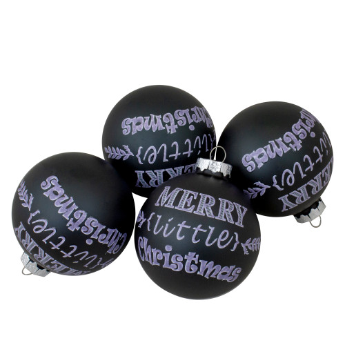 4ct Matte Black Merry Little Christmas Glass Ball Ornaments 2.5-Inch (65mm) - IMAGE 1