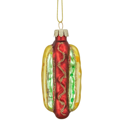 4" Hot Dog in a Bun Glass Christmas Ornament - IMAGE 1