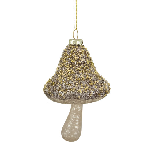 Mushroom Glass Christmas Ornament - 4.75" - Champagne Gold  Finish - IMAGE 1