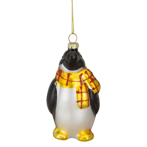 Glass Penguin Christmas Ornament - 3.75" - Black, White and Yellow - IMAGE 1