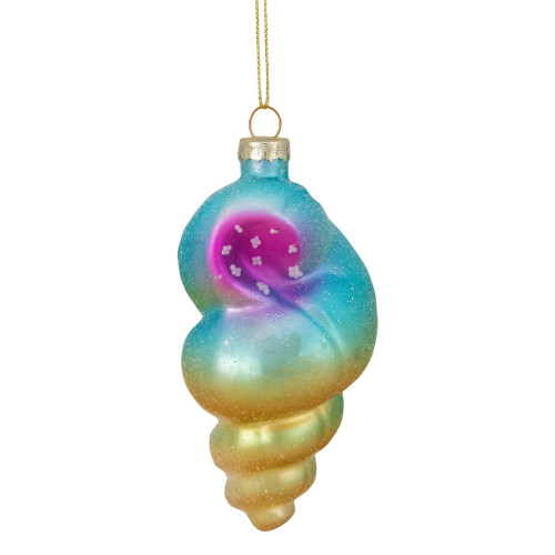 4.25" Blue and Pink Seashell Glass Christmas Ornament - IMAGE 1