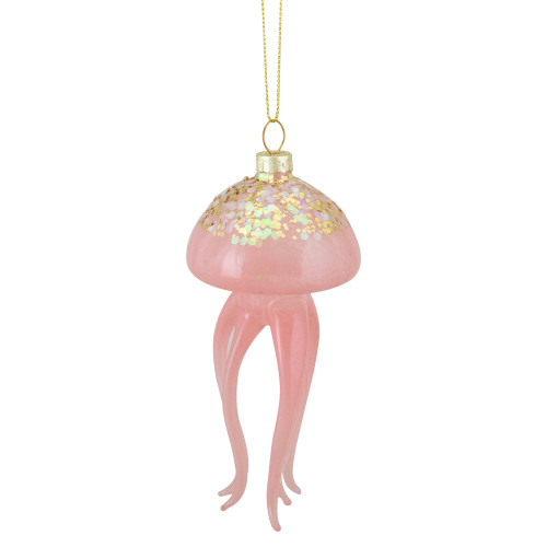 Transparent Jellyfish Glass Christmas Ornament - 4.75" - Pink - IMAGE 1