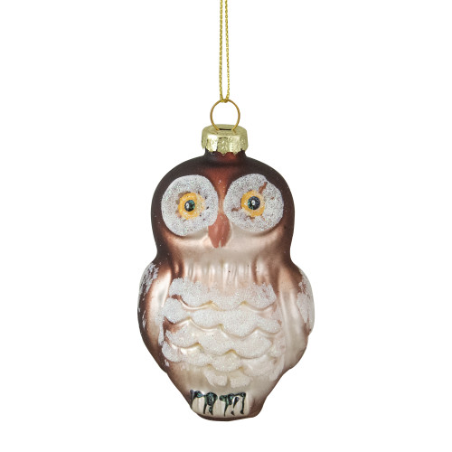 3.75" Brown and White Glass Owl Christmas Ornament - IMAGE 1
