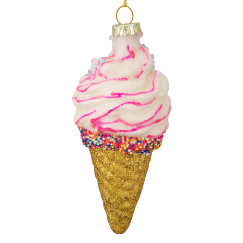 4" Vanilla Ice Cream Cone Glass Christmas Ornament - IMAGE 1