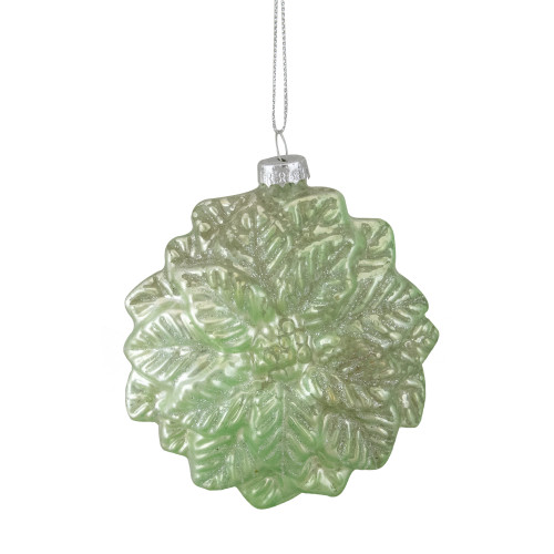 3.75" Green Glittered Poinsettia Flower Glass Christmas Ornament - IMAGE 1