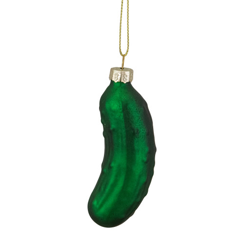 3.75" Green Christmas Pickle Glass Holiday Ornament - IMAGE 1