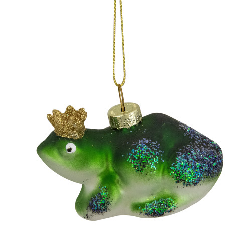 Prince Frog in a Crown Glass Christmas Ornament - 3" - Green and Blue - IMAGE 1