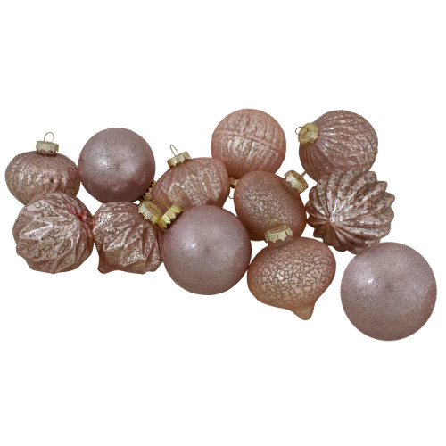 Finial and Glass Ball Christmas Ornaments - 3.25" - Blush Pink - Set of 12 - IMAGE 1