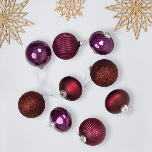 Onion and Glass Ball Christmas Ornaments - 3.25" - Burgundy and Purple - 9ct - IMAGE 1