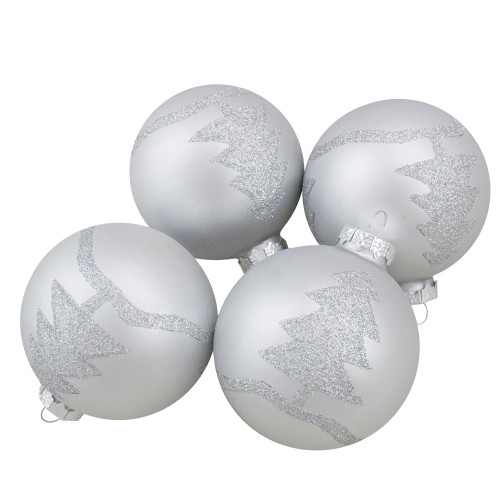 Set of 4 Silver Glass Ball Christmas Ornaments 3.25" (80mm) - IMAGE 1