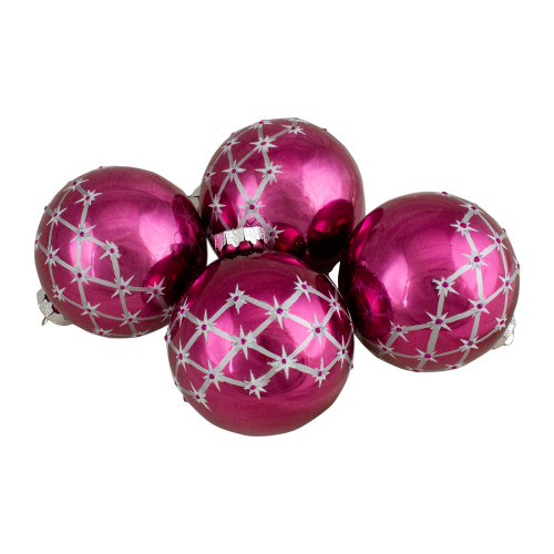 Set of 4 Pink Glass Ball Christmas Ornaments 3.25-Inch (80mm) - IMAGE 1