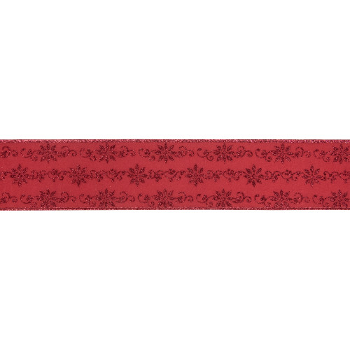Red Glittered Poinsettia Christmas Wired Craft Ribbon 2.5" x 10 Yards - IMAGE 1
