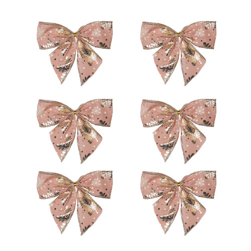 Shiny Snowflakes Christmas Bow Decorations - 5.5" - Pink and Gold - Pack of 6 - IMAGE 1