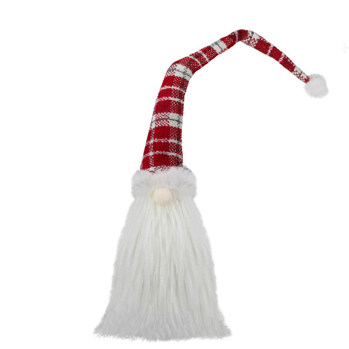 Plaid Hat Santa Claus Gnome Christmas Decoration - 29.5" - Red and White - IMAGE 1