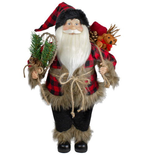 Standing Santa Christmas Figure Decoration with Snow Shoes and Bear - 18" - IMAGE 1