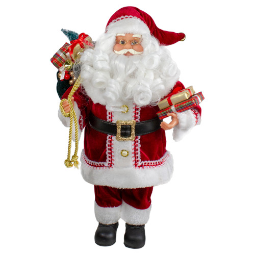 18-Inch Standing Curly Beard Santa Christmas Figure with Presents - IMAGE 1