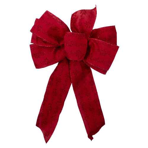 14" x 9" Red Glittered Poinsettia 6 Loop Christmas Bow Decoration - IMAGE 1