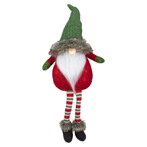 Dangling Legs Plush Sitting Gnome Christmas Figure - 25" - Red and Green - IMAGE 1