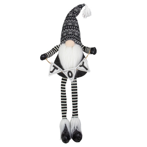 30-Inch Black and White "JOY" Gnome Plush Tabletop Christmas Decoration - IMAGE 1