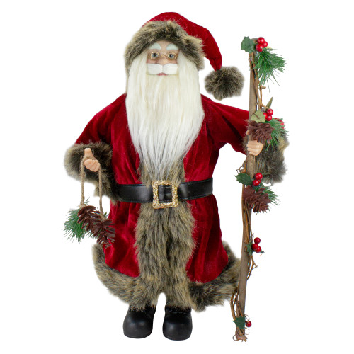 18" Standing Old World Santa Claus with Walking Stick - IMAGE 1