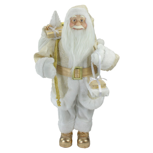 18" Gold and White Standing Santa Christmas Figure with Presents - IMAGE 1