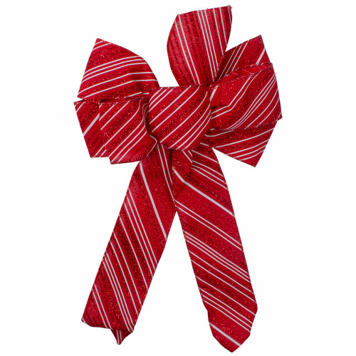 14" x 9" Red and White Striped 6 Loop Christmas Bow Decoration - IMAGE 1