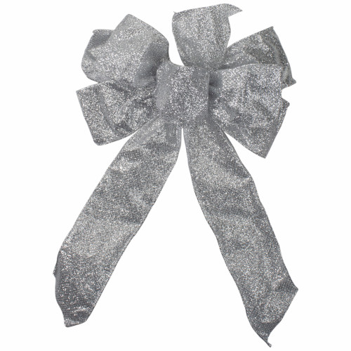 14" x 9" Silver Glittered 6 Loop Christmas Bow Decoration - IMAGE 1