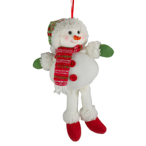 13" Jolly Smiling Plush Snowman Hanging Christmas Ornament - IMAGE 1