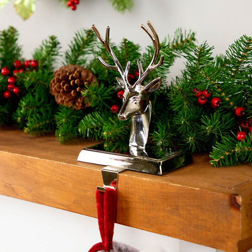 8" Shiny Silver Deer Head Christmas Stocking Holder - IMAGE 1