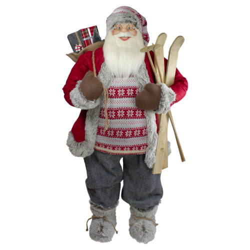 4' Standing Santa Christmas Figure with Skis and Fur Boots - IMAGE 1