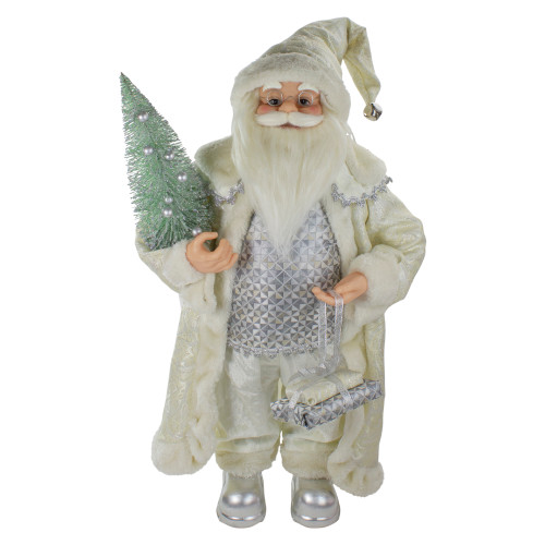 2' Standing Santa Christmas Figure Carrying a Green Pine Tree - IMAGE 1