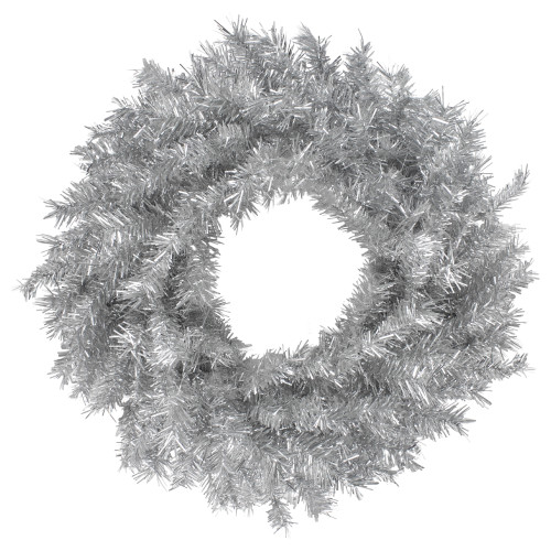 24" Silver Tinsel Artificial Christmas Wreath, Unlit - IMAGE 1