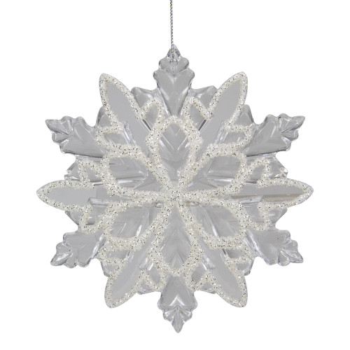 5.5" Clear Snowflake with White Design Christmas Ornament - IMAGE 1