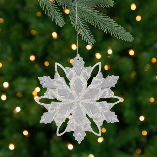 Snowflake with Glitter Design Christmas Ornament - 5.5" - Clear - IMAGE 1