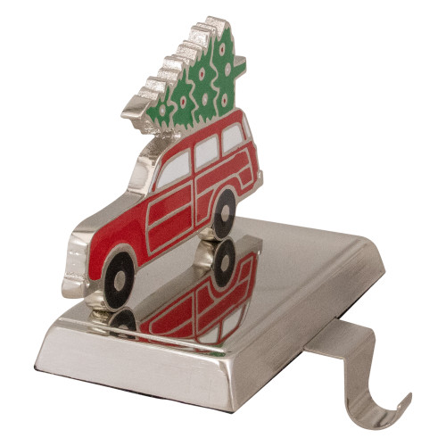 5.25" Red Vintage Station Wagon Car with Tree Christmas Stocking Holder - IMAGE 1