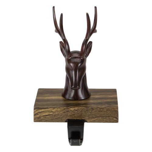 7.5" Brown Marbled Buck Deer Head Christmas Stocking Holder - IMAGE 1