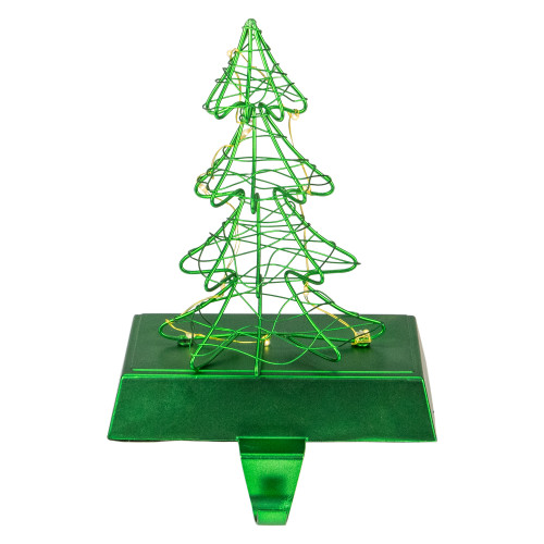 8" LED Lighted Green Wired Christmas Tree Stocking Holder - IMAGE 1