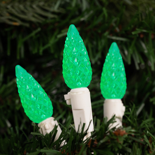 LED C6 Faceted Christmas Lights - Green - 22.5' White Wire - 70ct - IMAGE 1