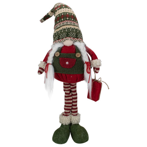 Fair Isle Standing Gnome Girl Christmas Figure - 28" - Red and Green - IMAGE 1